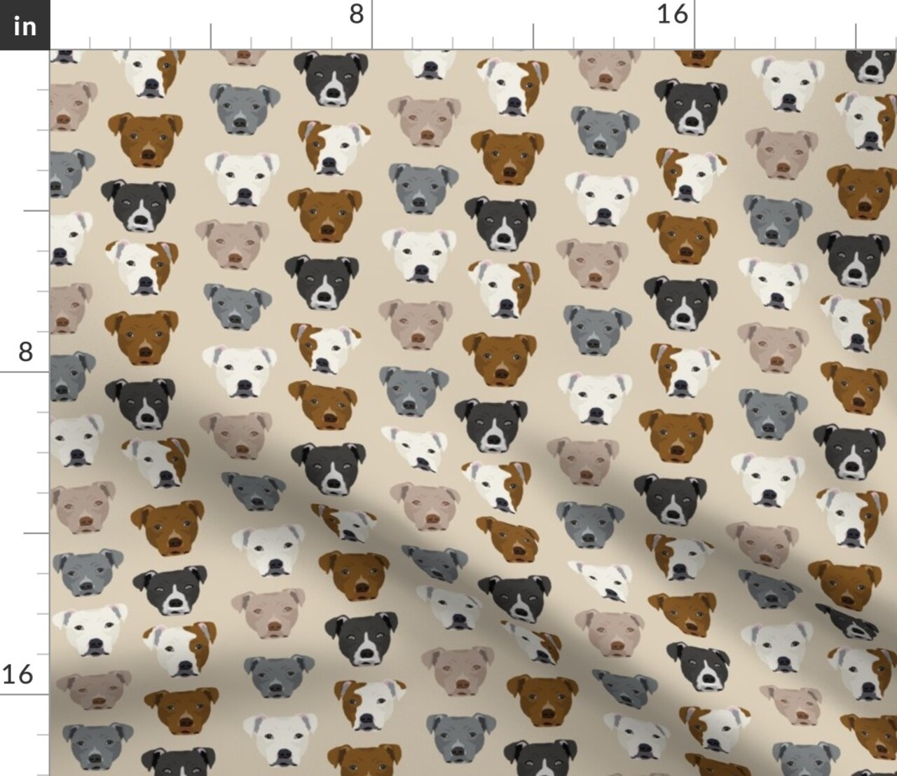 Pitbull Terrier, Dog, Beige, Tan, Pets, Staffordshire, Puppy, Rescue Custom Printed Fabric by Spoonflower Various Fabrics by the Yard or Fat Quarter